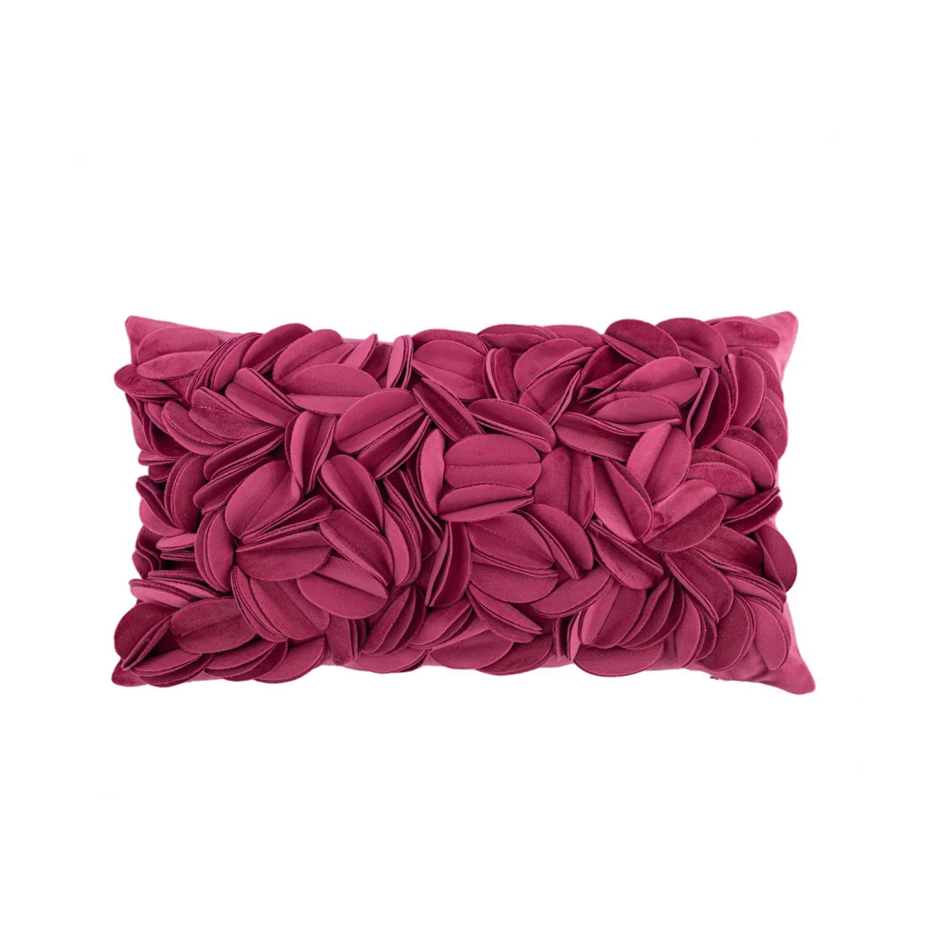 Maroon velvet pillow cover with floral petal embroidery and elegant textured design