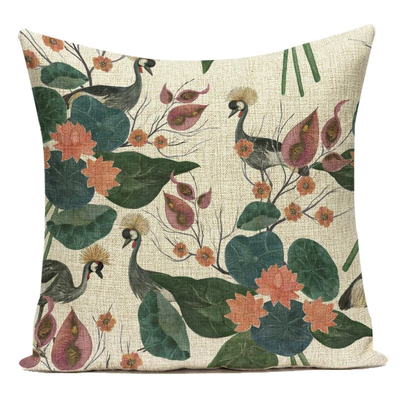 Red Flower Leaf Cushion Cover