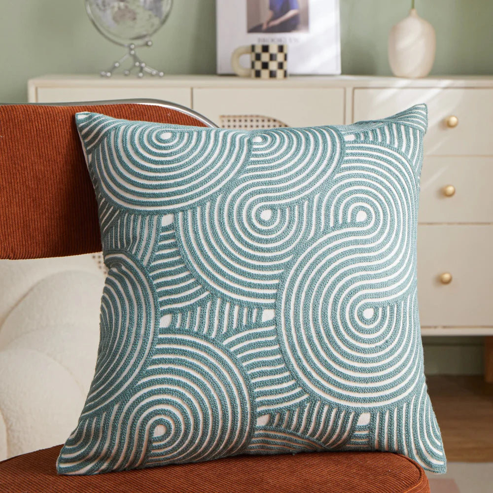 Embroidered Leaf Pillow Cover
