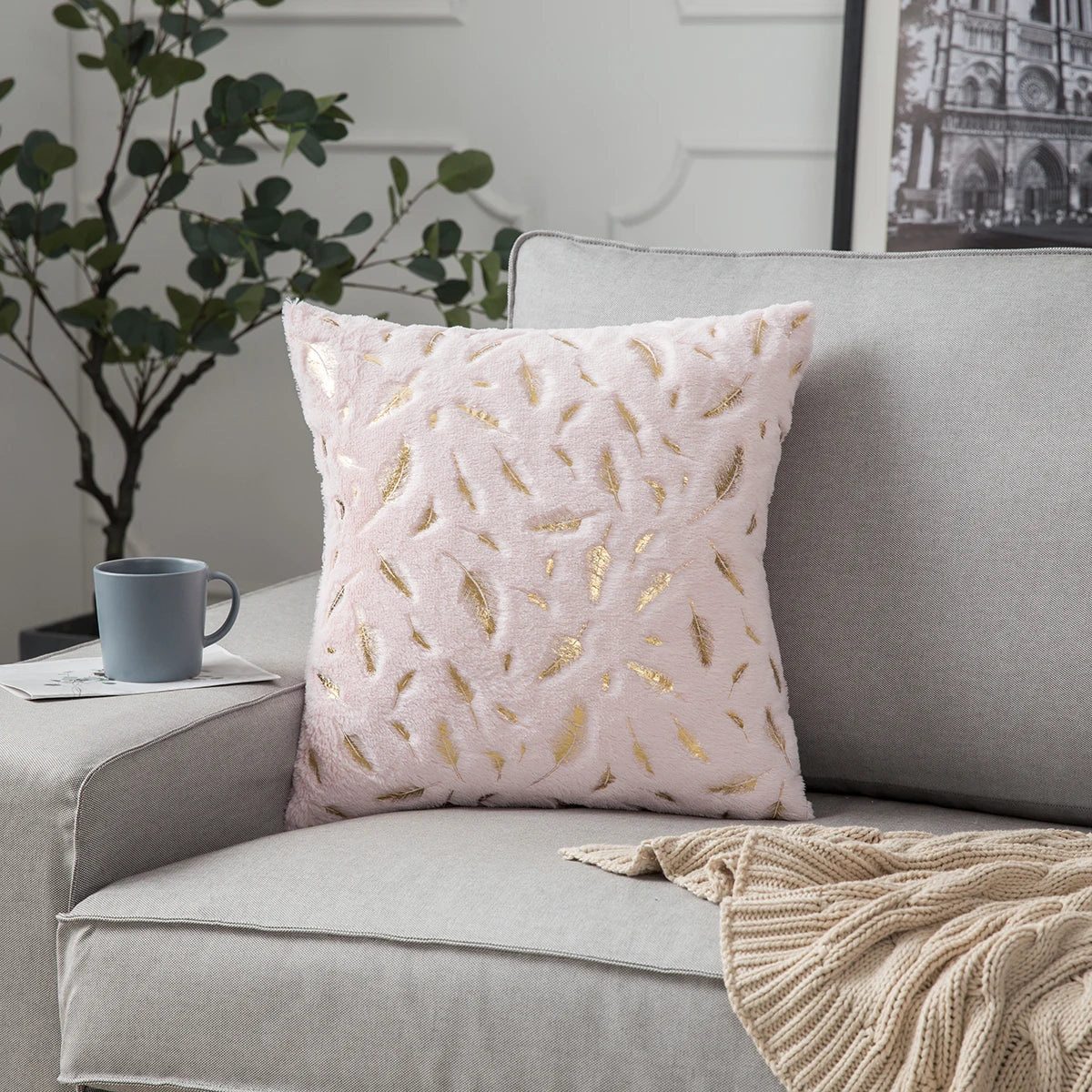 Christmas Gold Feather Pillow Cover