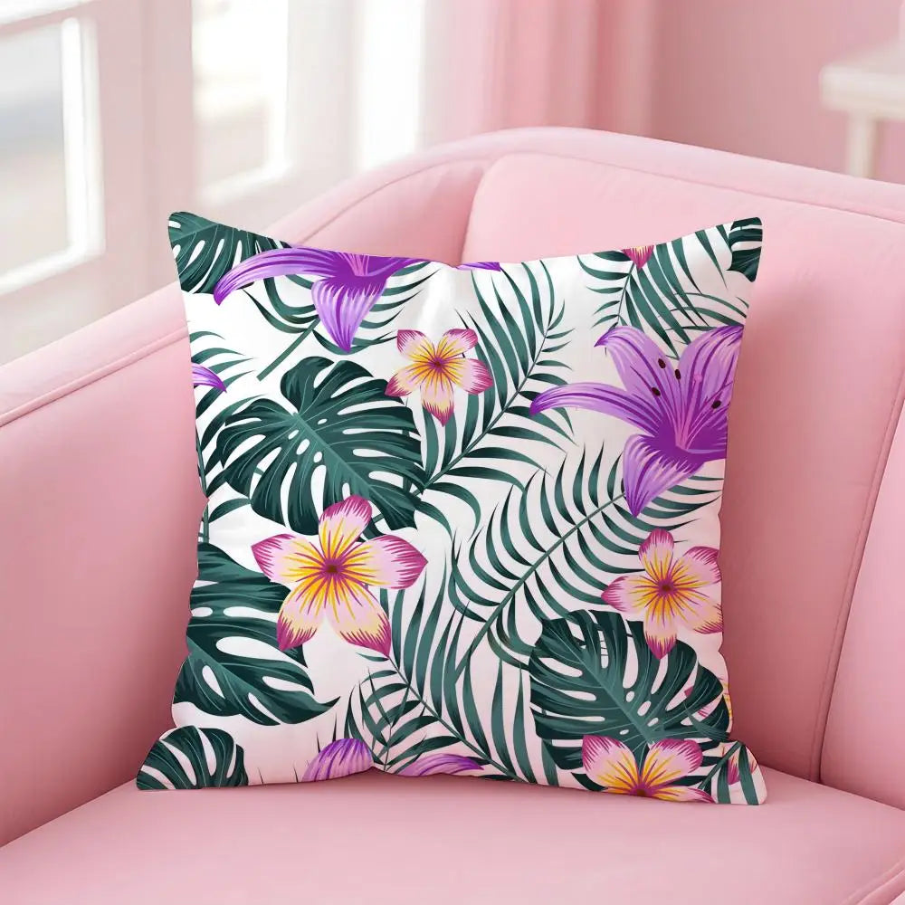 Tropical Leaves Floral Pillow Cover