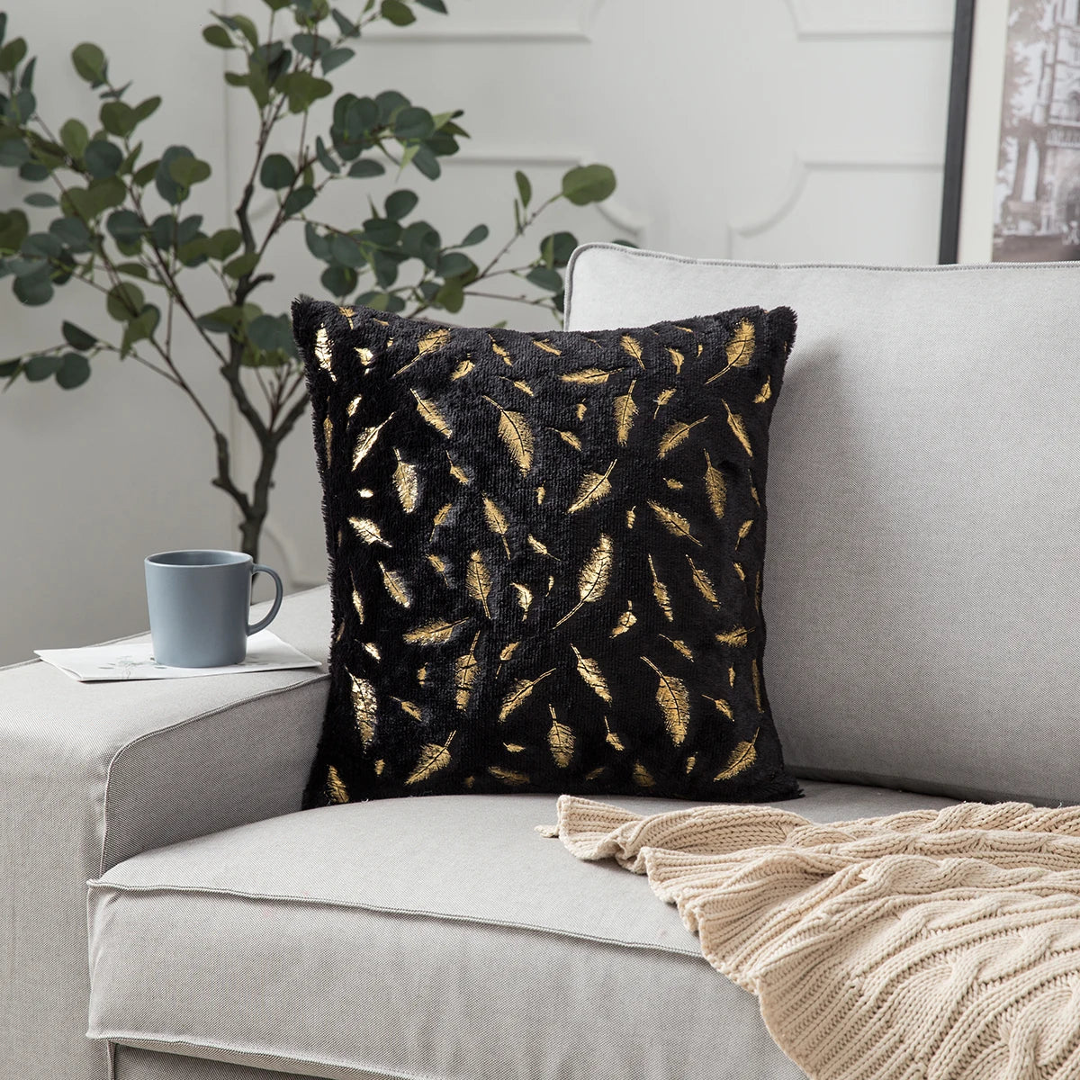 Christmas Gold Feather Pillow Cover