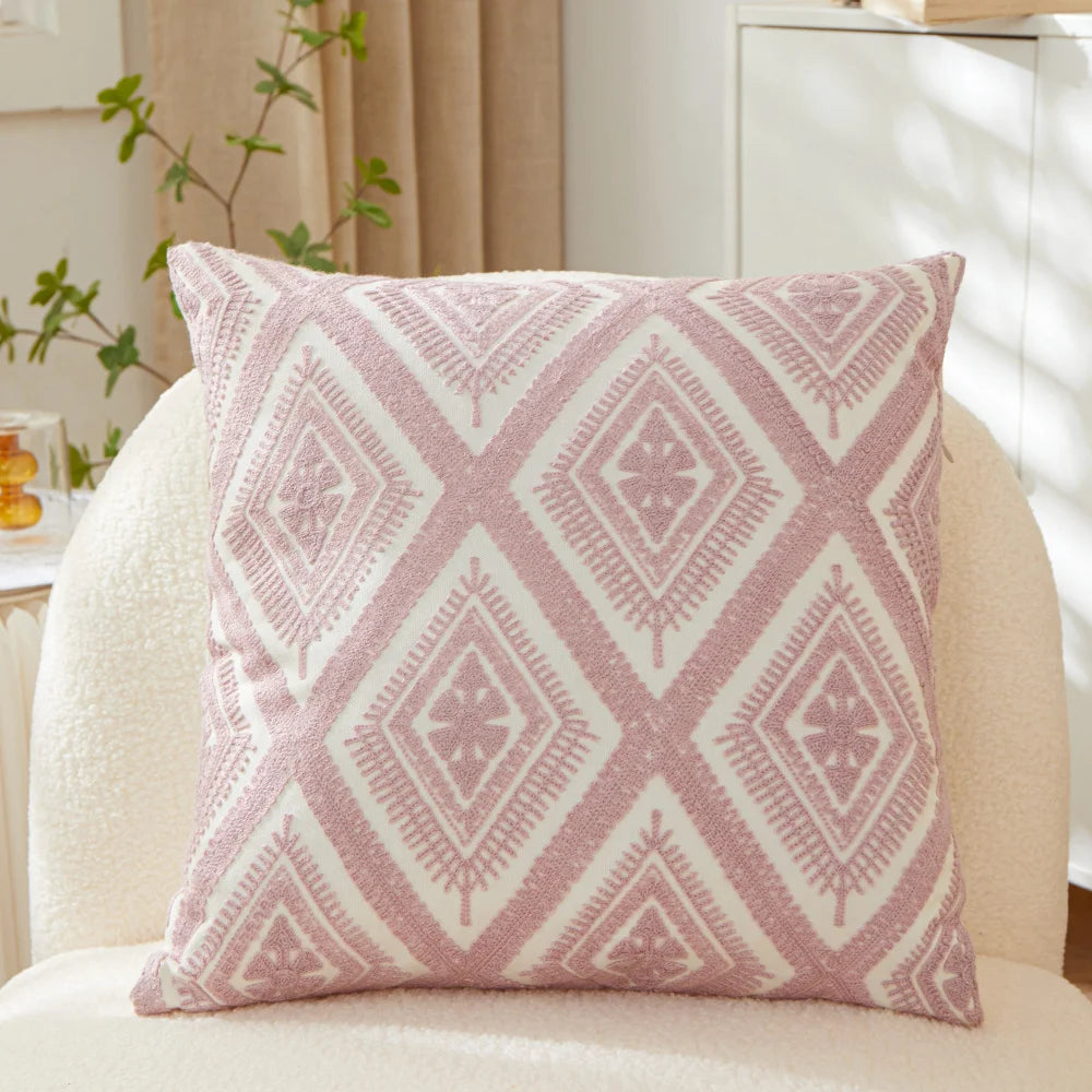Embroidered Leaf Pillow Cover