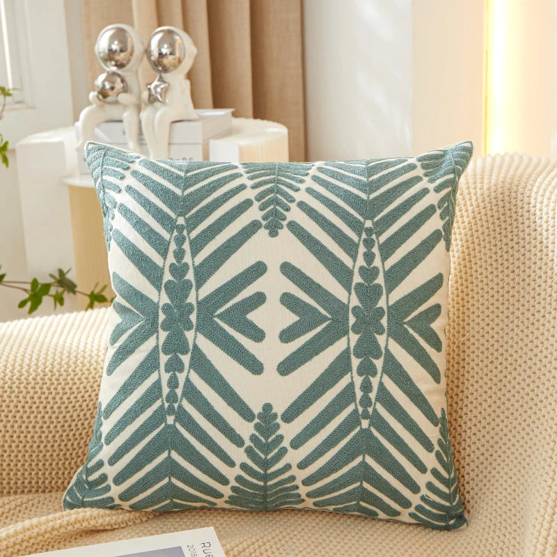 Embroidered Leaf Pillow Cover