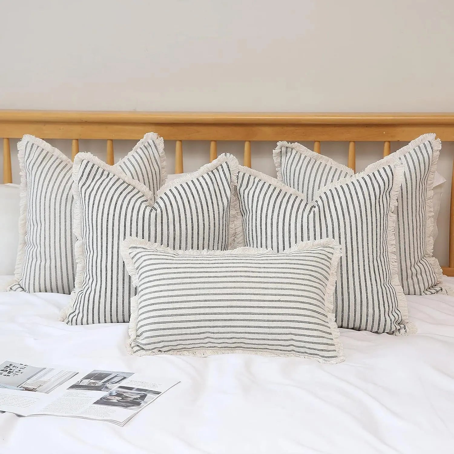Fringe Striped Cotton Pillow Cover