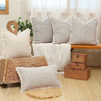 Fringe Striped Cotton Pillow Cover