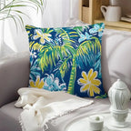 Decorative pillow with tropical design on a couch