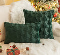 Green christmas pillow cover with snowflake and tree pattern in festive winter design