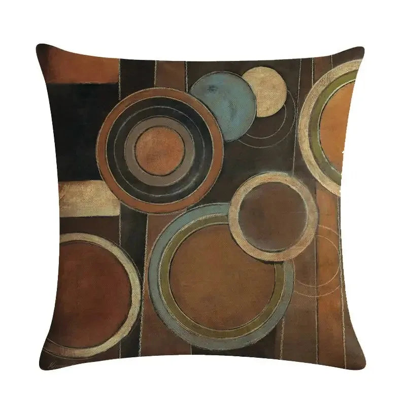 Abstract circles decorative pillow cover with modern geometric pattern on soft fabric