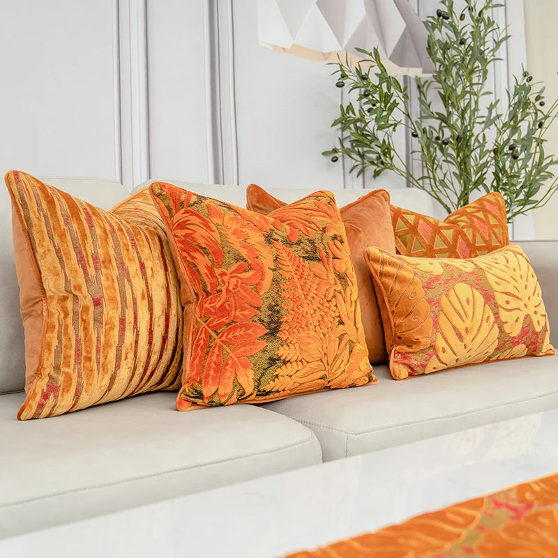 Luxury velvet flocked cushion cover in solid color with soft plush texture design