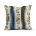 Decorative pillow with floral and striped pattern on a white background