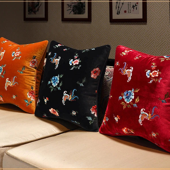 Embroidered Floral Pillow Cover
