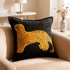 Retro brown leopard throw pillow cover with embroidered animal pattern design