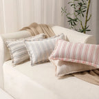 Boho Striped Fringed Pillow Cover