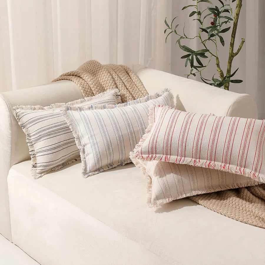 Boho Striped Fringed Pillow Cover