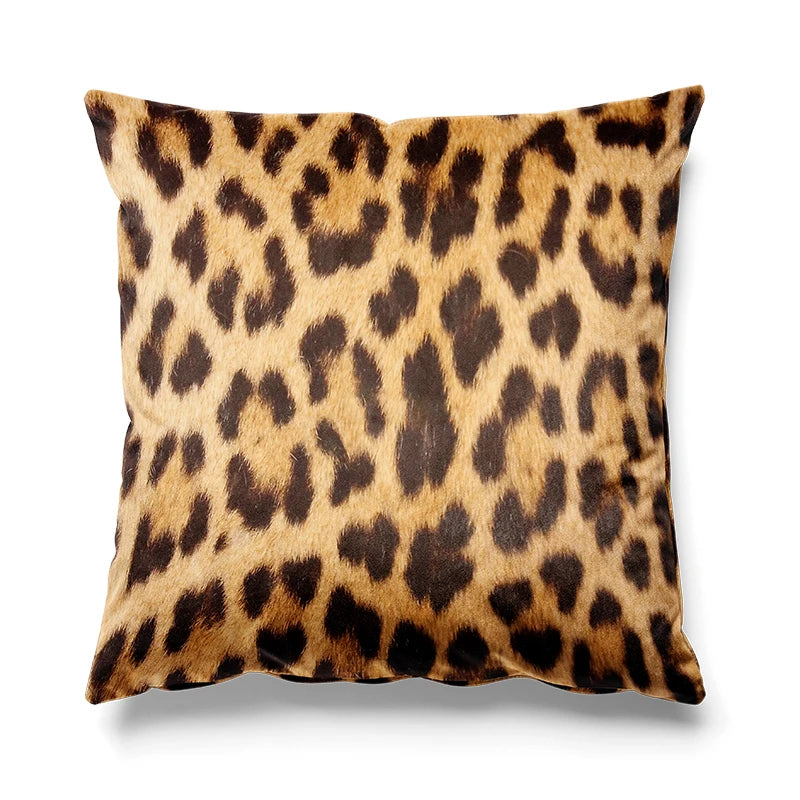 Leopard print pillow on a white background