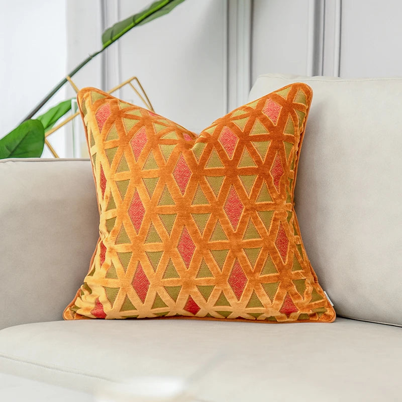 Luxury velvet flocked cushion cover in solid color with soft plush texture design