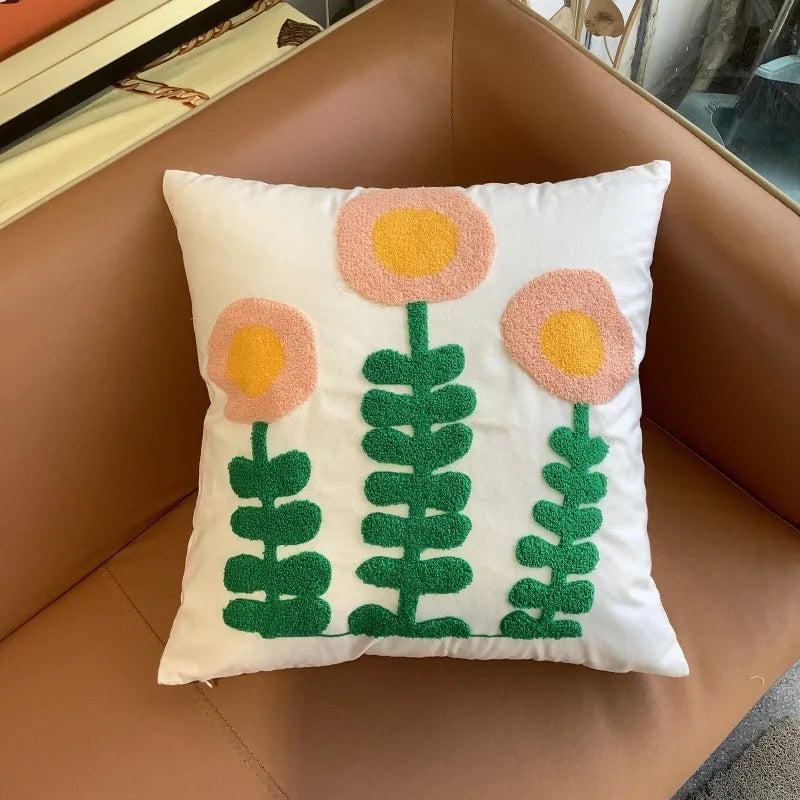 Flower Embroidery Pillow Cover