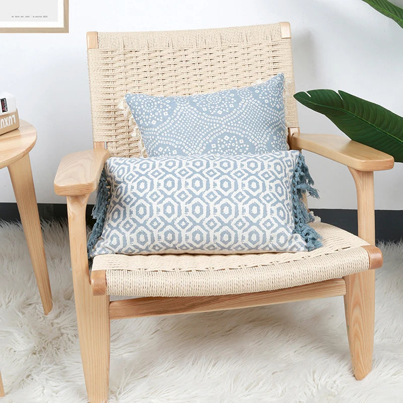 Vintage Blue Green Tassel Pillow Cover