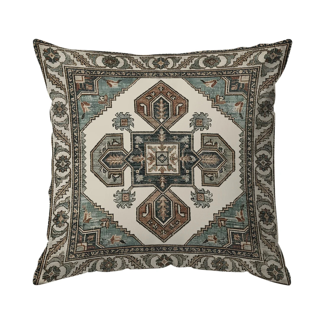 Decorative pillow with intricate geometric pattern on a white background