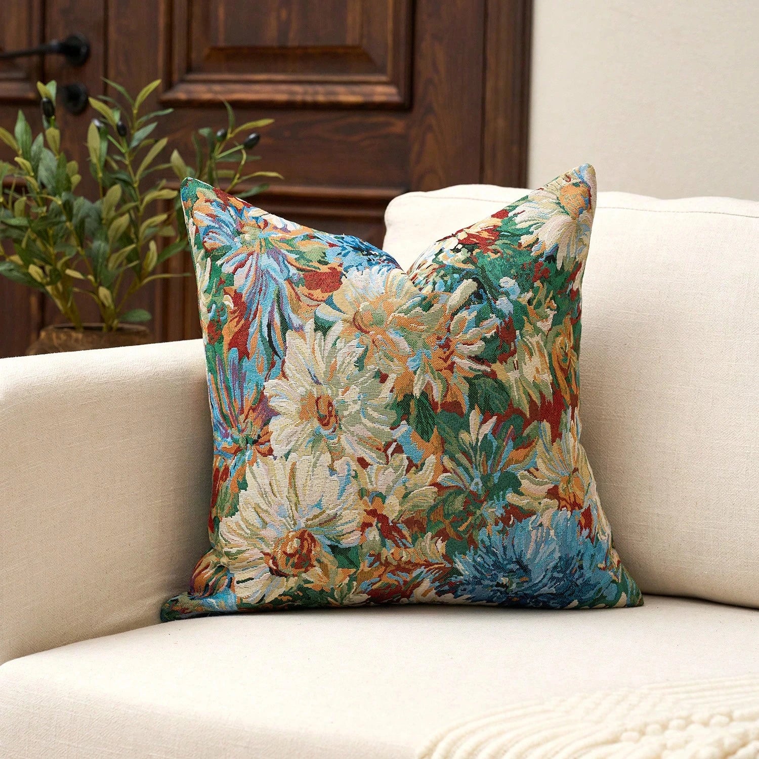 Vintage Oil Floral Pillow Cover