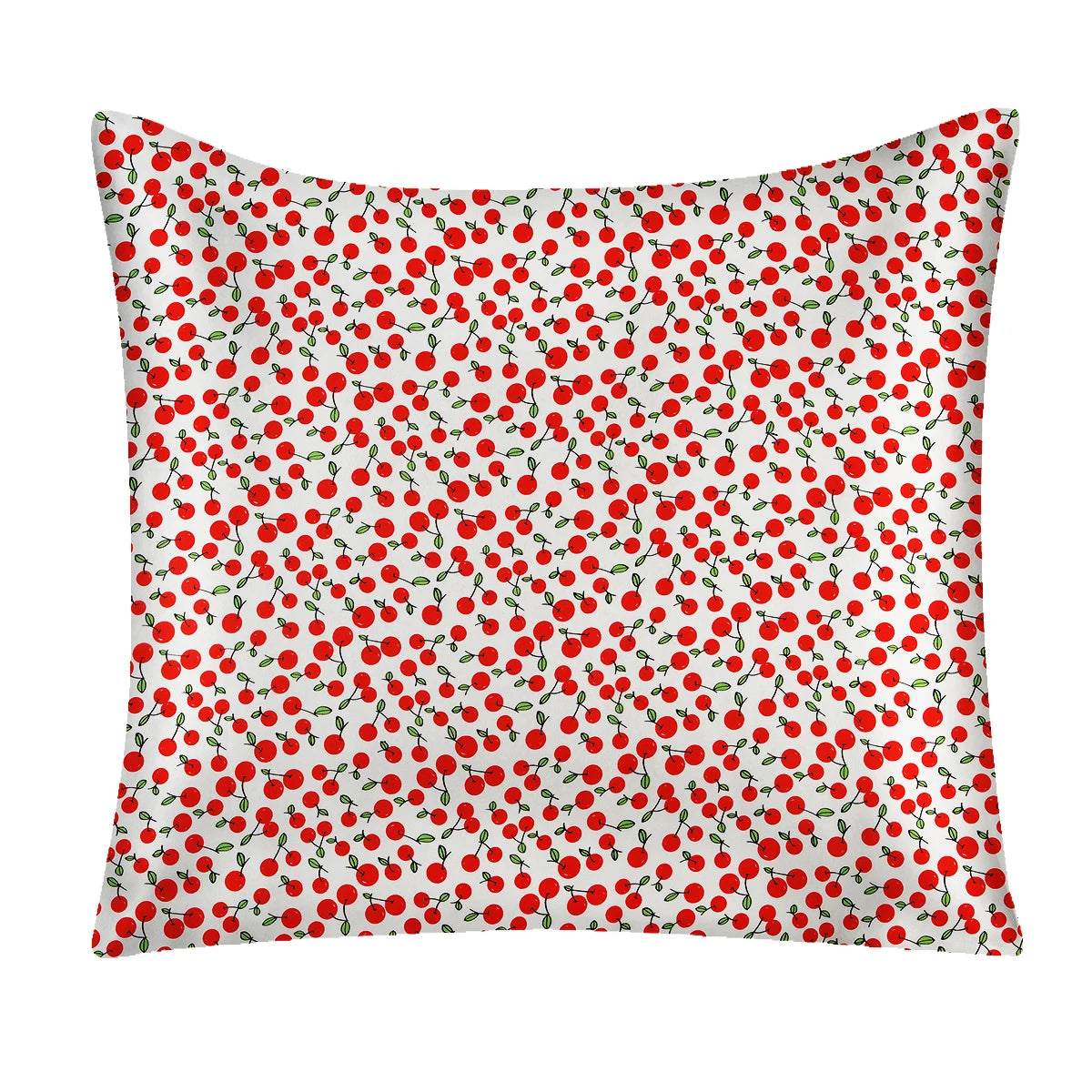Pillow with red cherry pattern on a white background