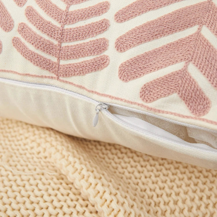 Embroidered Leaf Pillow Cover