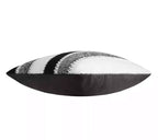 Decorative pillow with black and white pattern on a white background, featuring the brand 'Ruiyi Textile'.