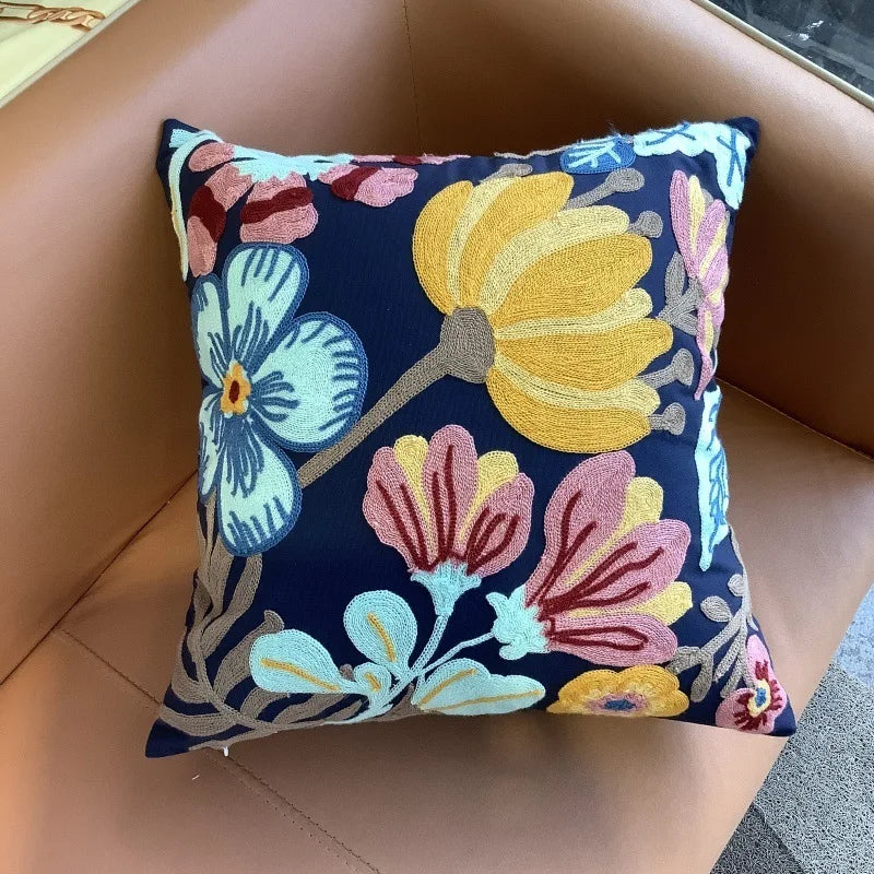 Flower Embroidery Pillow Cover