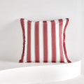 Red striped tassel pillow cover with farmhouse pattern and decorative fringe detail