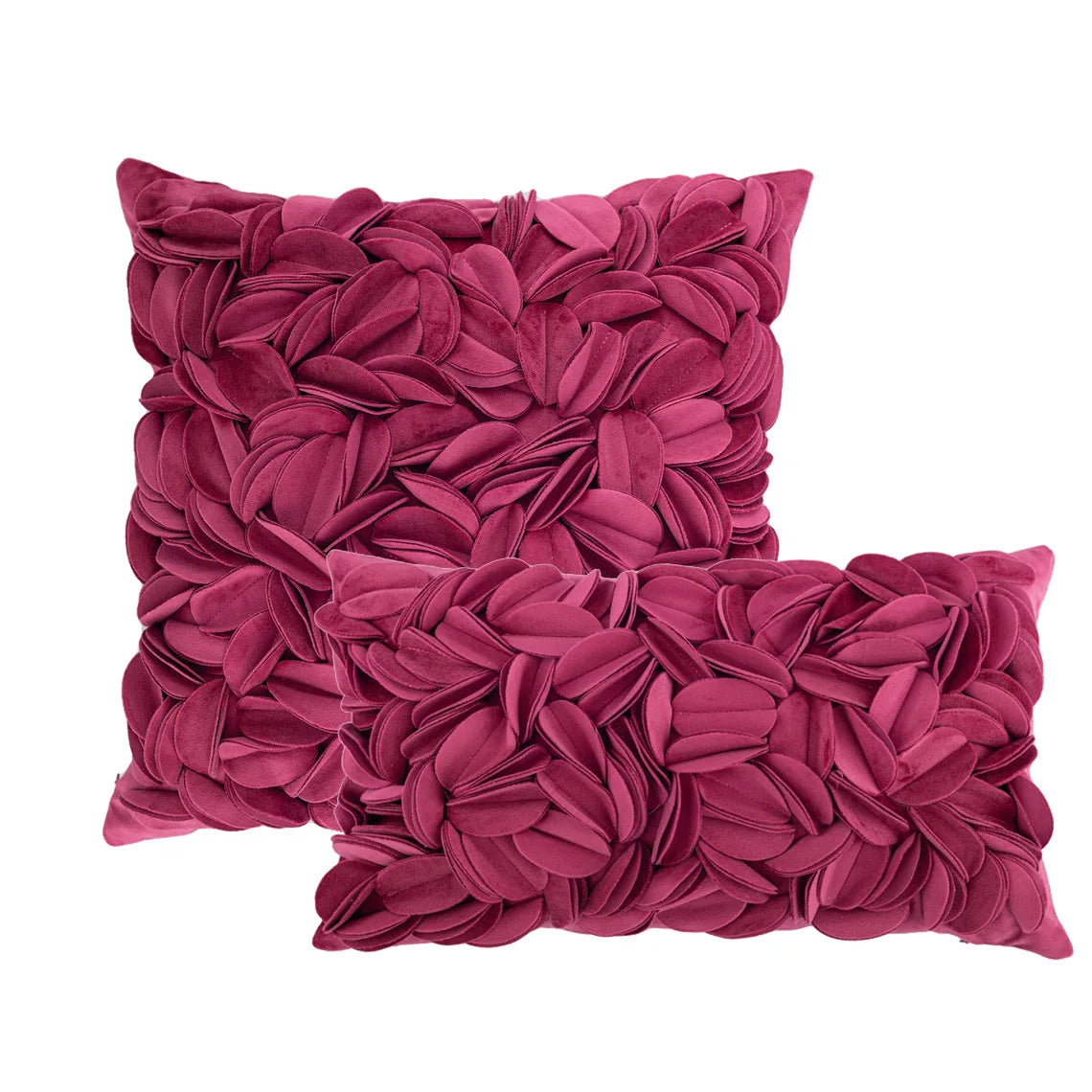 Maroon luxury velvet pillow cover with floral petal embroidery and elegant textured design