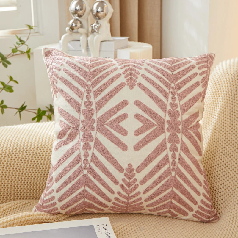 Embroidered Leaf Pillow Cover