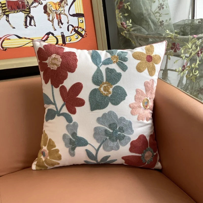 Flower Embroidery Pillow Cover