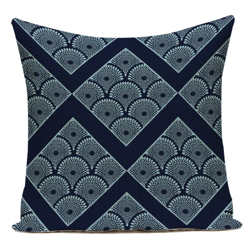 Blue Mandala Geometric Pillow Cover