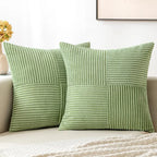 Light green corduroy pillow covers with minimalist striped design