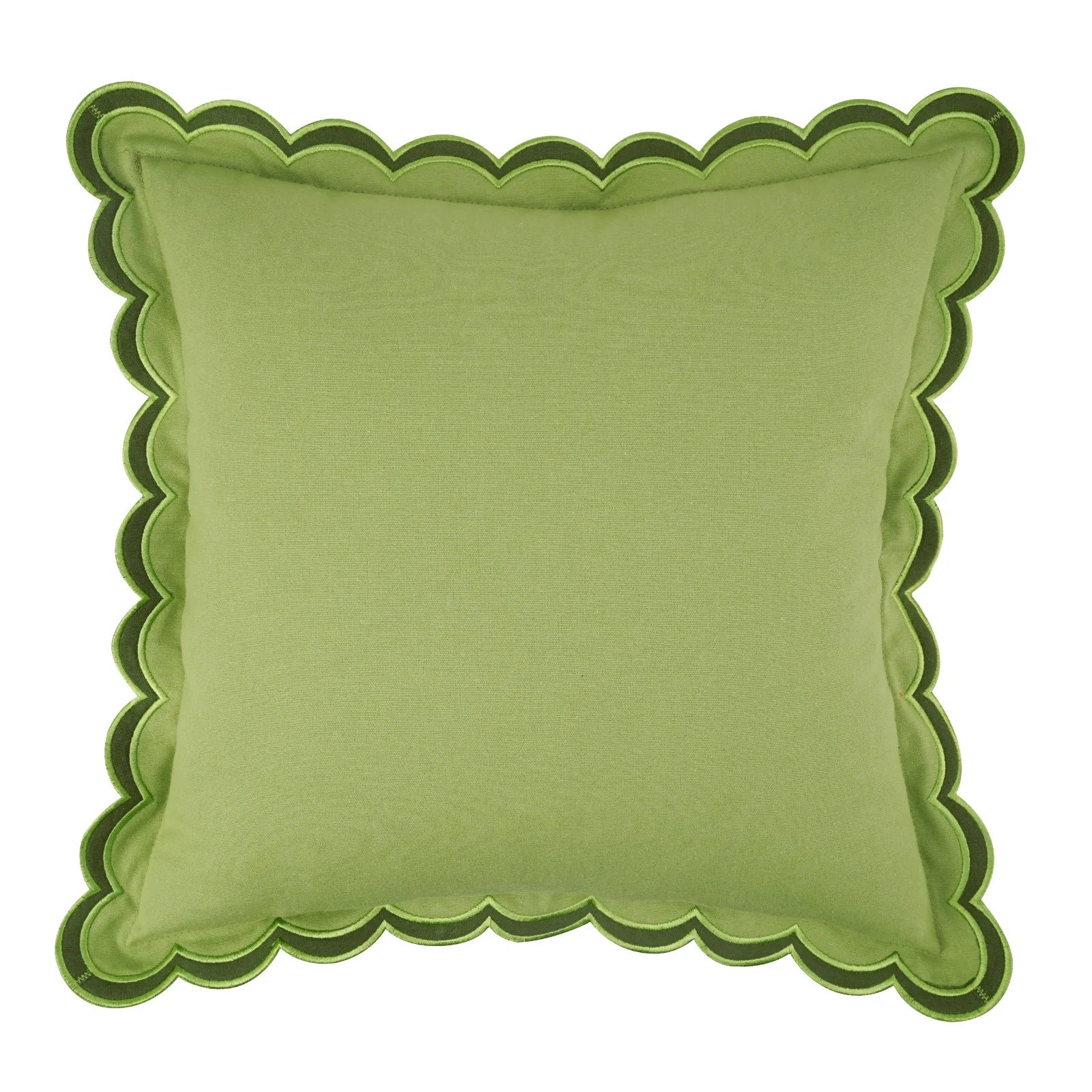 Light green boho lace edge pillow cover with soft solid color and wavy embroidered trim design