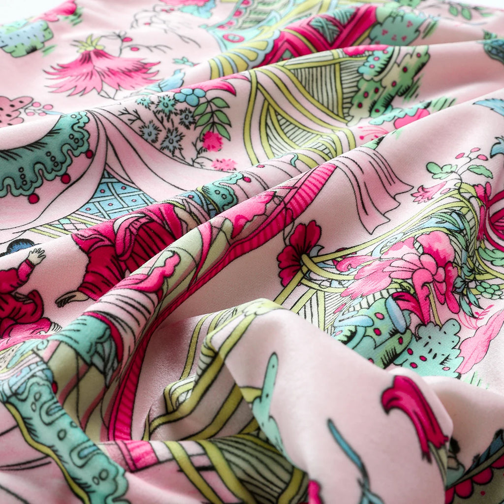 Colorful floral and abstract patterned fabric