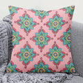 Pink mandala decorative pillow cover with vibrant multicolor geometric pattern design