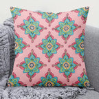 Pink mandala decorative pillow cover with vibrant multicolor geometric pattern design