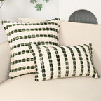 Yarn dyed bubble stripe pillow cover in green with textured woven pattern