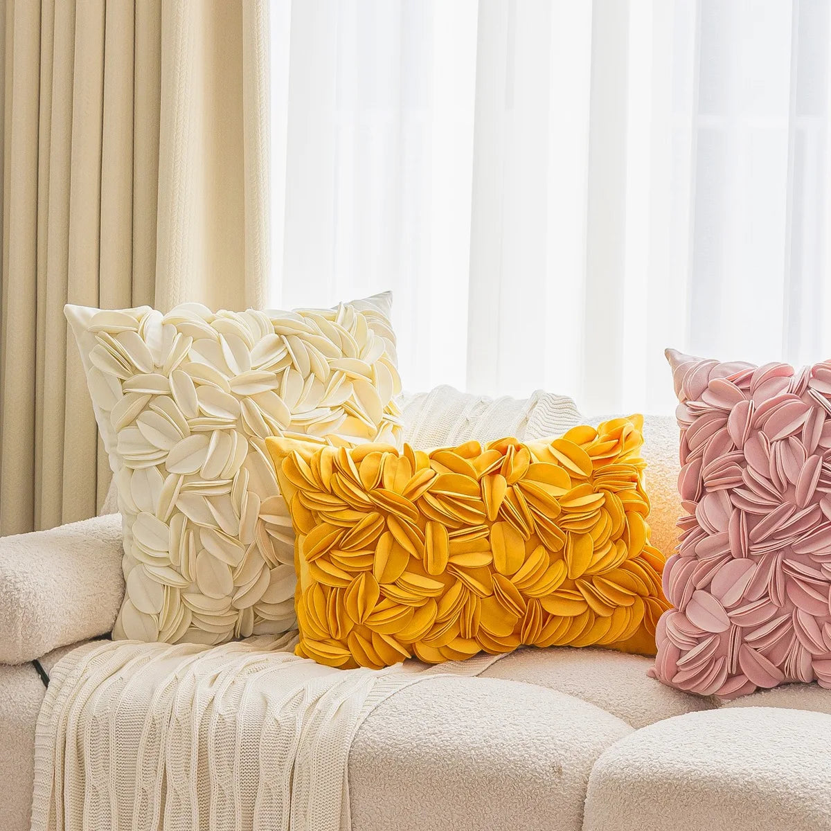 Luxury velvet pillow cover with floral petal embroidery and elegant textured design
