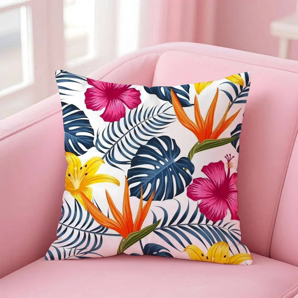 Tropical Leaves Floral Pillow Cover