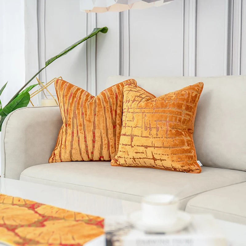 Luxury velvet flocked cushion cover in solid color with soft plush texture design