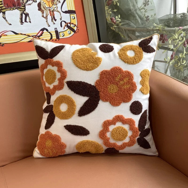 Flower Embroidery Pillow Cover