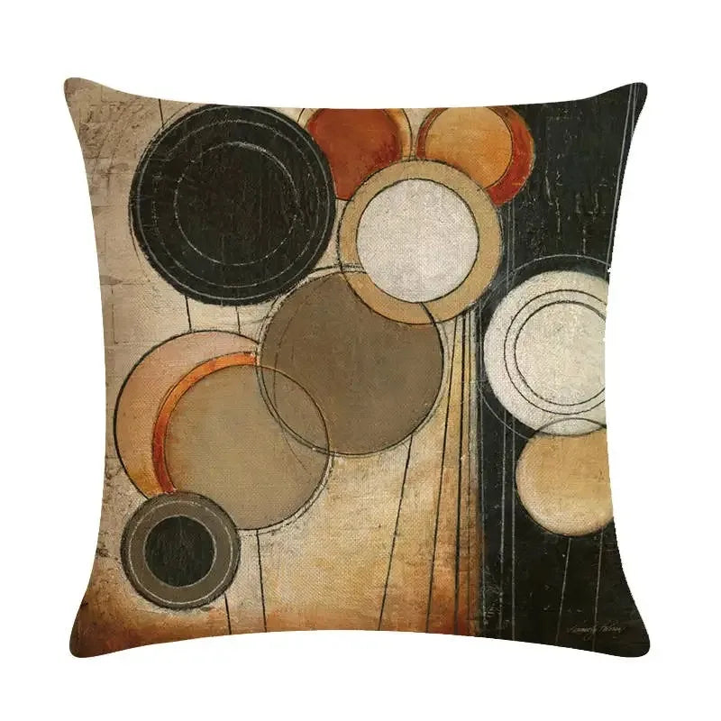 Abstract circles decorative pillow cover with modern geometric pattern on soft fabric