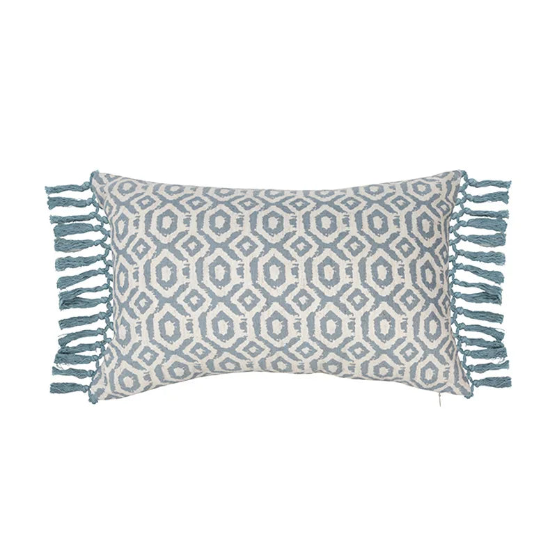 Vintage Blue Green Tassel Pillow Cover