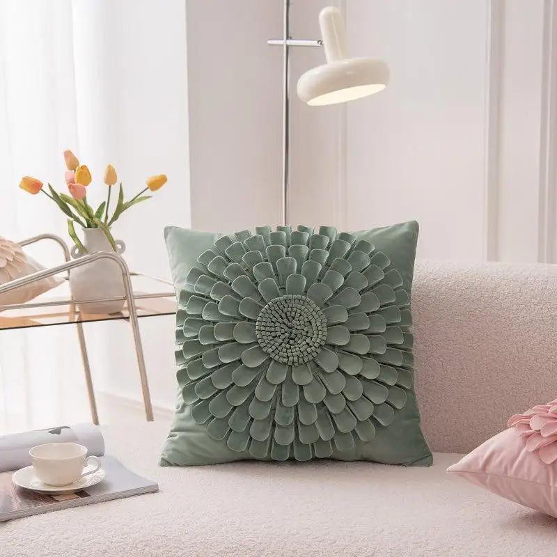 Dark green floral velvet pillow cover with soft plush texture