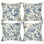 Retro Blue Floral Bird Pillow Cover