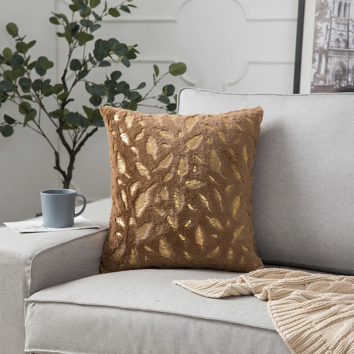 Christmas Gold Feather Pillow Cover