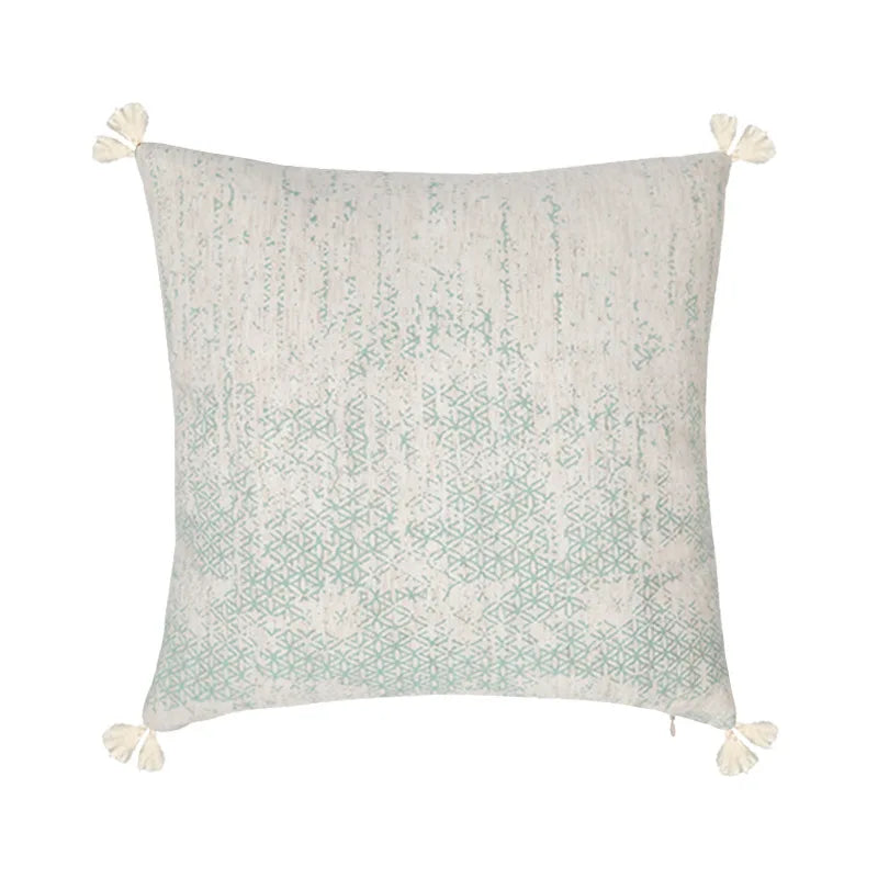 Vintage Blue Green Tassel Pillow Cover